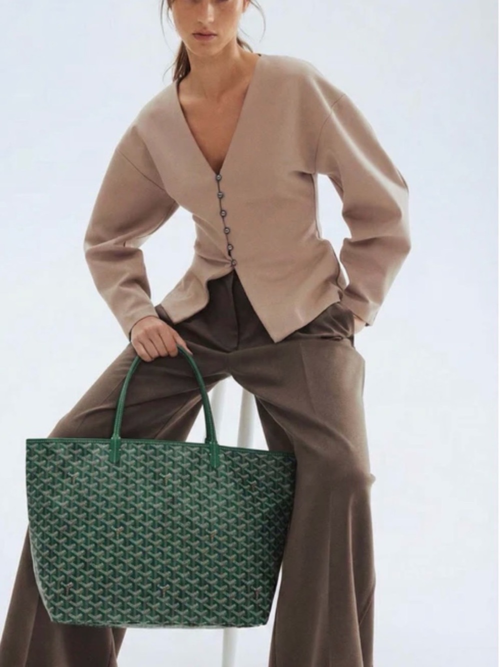 Green Patterned Tote Bag with Matching Pouch